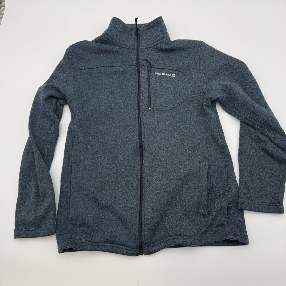 Merrell Gray Blue Fleece Sweater with Orange Accents Women’s Small